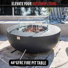 AMS 44" Round Concrete Natural Gas Fire Pit Bowl Table (Dark Gray, Bundle)