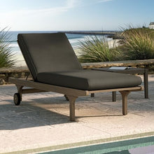 Modway Saratoga Teak Outdoor Chaise Lounge Chair in Weathered Gray Flint – Adjustable Wood Pool Lounge Chair with Wheels and Cushions
