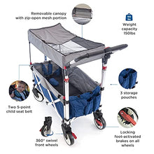 Creative Outdoor Push Pull Stroller Wagon for Kids,150lbs Weight Capacity, Collapsible Folding Cart with Canopy, Silver Series Plus, Beach, Park, Garden & Tailgate (Blue/Gray)