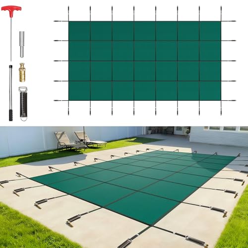VEVOR Pool Safety Cover 18' x 36' Rectangle, Safety Pool Covers Green Mesh, 15-Year Warranty, Triple Stitched, MAX Strength Winter Safety Cover for Children & Pets