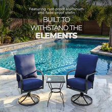 Four Seasons Courtyard Brookfield 3 Piece Deep Seating Outside Furniture Set of 2 Swivel Rocker Patio Chairs, Olefin Cushions, and Tile Table, Navy