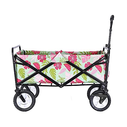Shopping Cart Folding Portable Trolley Cart, Garden Heavy Duty Wagon with 10.5In Rubber Wheels for Outdoor/Camping/Mall, Double Brake with Ball Bearing