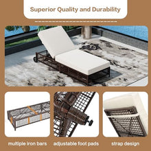 Patio Furniture Set with Adjustable Backrest, Patio Bar Set w/ Sillas Para Balcon, Sillas Para Patio Exterior, Outdoor Lounge Chair with Wheels, Rattan Frame, Cushion Included (Brown+Beige)