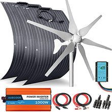 700W Solar & Wind Power Kits Home Off-Grid System for Charging 12V Battery：400W Wind Turbine Generator + 300W ETFE Flexible Mono Solar Panel + Hybrid Charge Controller+ 1000W 12V Inverter