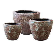 Benzara Hand Made Round Bowl Like Rocky Sandstone Planter, Set of 3, Brown