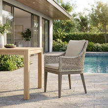 Outdoor Escape Gray Outdoor Dining Chairs Set of 2 with Aluminum Frame, Wicker Material, Beige Cushions, Armrests, Weather-Resistant Design