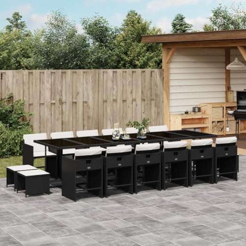 AMBERARD Patio Dining Set Set of 16 Black PE Rattan Large Collapsible Furniture Set