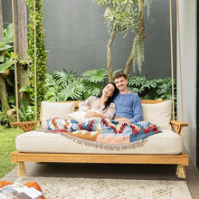 Cambridge Casual Sierra Teak Wood 6 FT Porch Swing Bed, Upgraded Patio Porch Swing Daybed with Thick Cushion Support, 750 LB Weight Capacity, Teak Swing Bed for Garden, Backyard, Porch