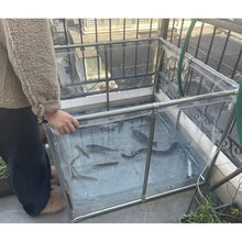 Zfmnoyev Large Outdoor Aquarium Pool Pond with Clear Viewing Window, Foldable Bring Koi Pond with Drain Valve, for Garden Support Fish Breeding Swimming Pool(0.5x0.5x0.9 m)