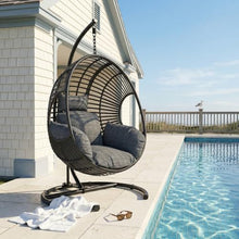 42” Extra Oversized Hanging Egg Chair with Stand, Weatherproof PE Rattan Wicker Swing Hammock Chair, Cushion & Waterproof Cover, 400lbs Capacity for Indoor Outdoor Patio, Garden Balcony & Bedroom