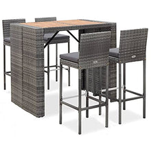 REWIS 5-Piece Outdoor Furniture Set with Poly Rattan and Acacia Wood Gray