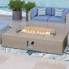 COSIEST Outdoor Propane Fire Pit Table, 56-inch x 28-inch Rectangle Gray Concrete-Like Finish, Certified, 50,000 BTU Stainless Steel Burner w Transparent Gray Fire Glass, Wind Guard, Raincover
