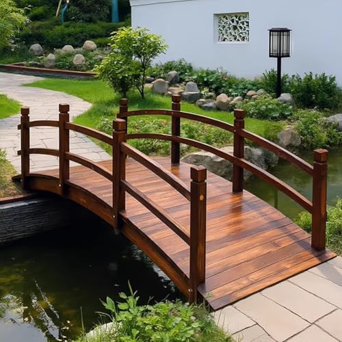 TT-YEL Solid Wood Garden Bridge Curved Walkway, Decorative Pond Landscape Bridge with Double Side Railings, Classic Outdoor Footbridge, Load-Bearing 500Kg,Brown l140cm