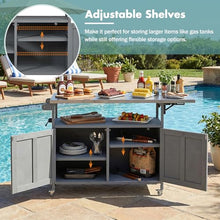 roomfitters Outdoor Kitchen Island with Stainless Steel Top, Rolling BBQ Prep Cart with Folding Drop Leaf, Grey