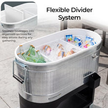 Permasteel 120-Qt Rolling Ice Chest, Portable Patio Party Bar Drink Cooler Cart with Wheels, Drink Dividers - Perfect for Outdoor or Indoor Entertaining, and Parties, Galvanized Steel
