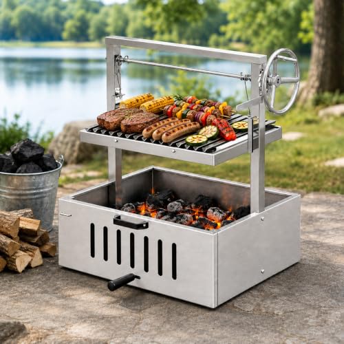 Santa Maria Grill, Argentine Parrilla, V-Grate, Stainless Steel