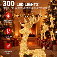 3D Gold Lighted Christmas Deer Decorations 3-Piece Outdoor Holiday Decorations Reindeer Set with Warm White LEDs, Large Yard Display for Garden, Storefront 1