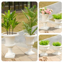 Large Urn Planter – White Vintage Magnesium Oxide Pot with Drainage for Indoor & Outdoor Garden, Entryway, Walkway Decor