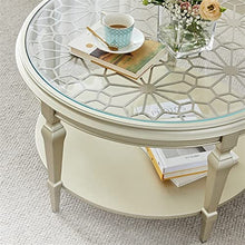Living Room Table Modern Wood Round Coffee Table with Hollow Carving and Glass Top, 31.4/39.3" Elegant Luxury Round Sofa Table for Living Room Outdoor Side Table (Size : 1.0m)
