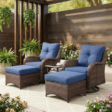 SAILARY Patio Furniture Set, 5PCS Outdoor Wicker Conversation Set with 6" Thick Cushions, High Back Swivel Rocker Chairs, Weather Resistant Olefin Fabric for Garden, Poolside, Navy Blue