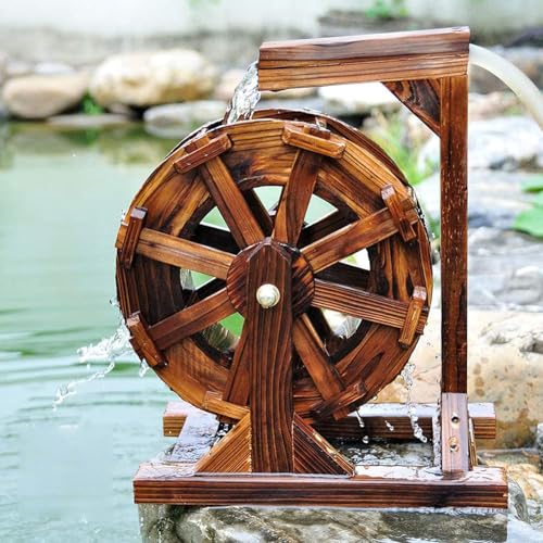 Water Wheel Fountain with Stand, 50 cm Wooden Water Wheel Fountain for Patio Pond Pool,Pool Circulation, Water Wheel Fountain,Freestanding Pond Fountain, for Garden Rockery Fish Pond Decorative,Vint