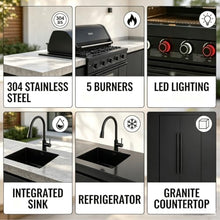 RGWYGCG Outdoor Kitchen Island Grill, 6-Burner Gas Grill with Refrigerator, Sink & Food Prep Countertop, Heavy Duty Stainless Steel Modular Outdoor Kitchen for Backyard, Patio