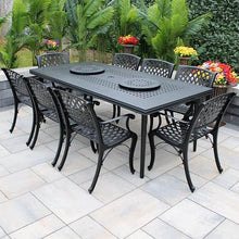 Oakland Living Modern Ornate Outdoor Mesh Aluminum 84-in Large Black Rectangular Patio Dining Set with Two Lazy Susans and Eight Chairs