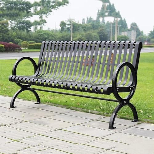 WXXSHGDW Outdoor Patio Garden Bench, Metal Bench, Park Benches with Backrest and Armrests, Rainproof and Rustproof, for Garden, Porch, Park, Balcony, Outside, Load Capacity 880lbs(Black,150cm/59in)