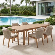 Outdoor Escape Brown Acacia Wood Outdoor Patio Dining Table, Adjustable Width, 108 Inches Extended, Weather-Resistant Finish, Contemporary Style