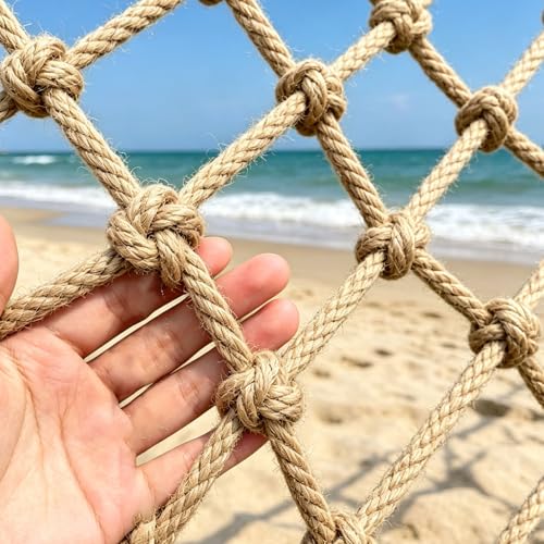 Natural Jute Hemp Rope Net, Heavy Duty Climbing Safety Net for Kids, Multi-Use Outdoor Protection Rope Netting for Playground Balcony Railings Stairs Fence Gar(Size:1M×9M(3.3FT×29.5FT),Color:Jute)
