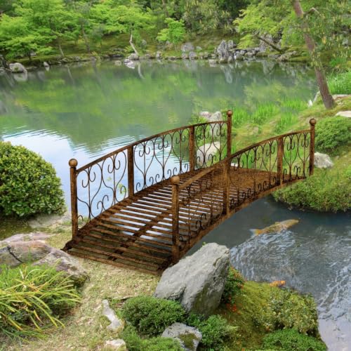 Hassyee Elegant Landscape Bridge with Antique-Inspired Detailing and Secure Side Rails for Stream Transitions, Weather-Ready Arched Bridge with Firm-Footing Base for Flower Bed Crossings
