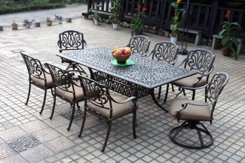 theWorldofpatio Elizabeth Cast Aluminum 9-Piece Dining Set 44"x84" Antique Bronze