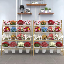 TBLOTYD 4 Tier Plant Stand Metal Flower Display Stand with 16 Pcs Buckets, Indoor Outdoor Heavy Duty Ladder Plant Shelf Flower Rack - Ideal for Flower Shops, Homes, Cafés, and of