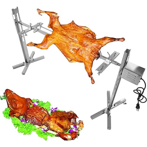 XQZMZSCP Automatic BBQ Rotisserie Grill Kit Electric Spit Rod, 15W Motor Kit Portable Outdoor Camping Rotisserie Spit Roaster Rod (Silver)