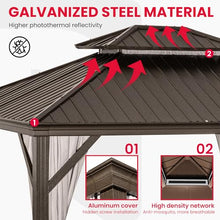 Pamapic 12'x14' Hardtop Gazebo with Double Roof, Netting & Curtains, Brown