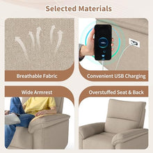 KEIKI Wall Hugger Recliner Chair, Zero Wall Electric Recliner Chairs with USB Port， Electric Recliner for Living Room, Fabric Reclining Armchair for Small Space, Brown