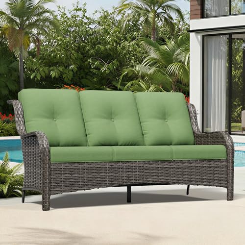 Joyside Outdoor Patio Couch, 3 Seater Outdoor Wicker Sofa with High Back, Deep Seating, Wide Armrest, Thickened Cushions, Patio Sofa for Deck, Porch Use