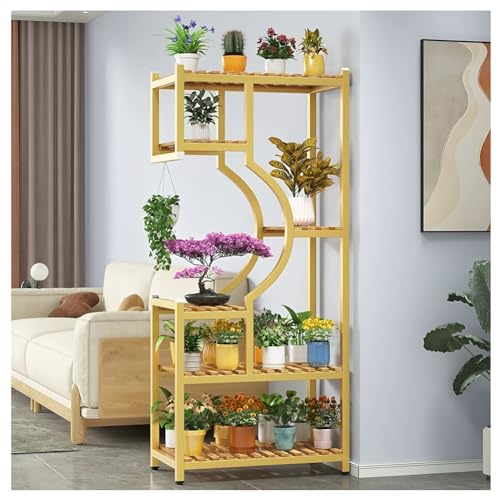 UMJIGF Multi-Tier Plant Stand, Wall Room Divider-Modern Arc Partition Shelf, Heavy Duty Storage Organizer Rack Display Shelf for Living Room Patio Balcony,Gold-100x30x175cm
