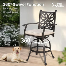 PHI VILLA Patio Furniture Set, Brown 3Pcs Cast Aluminum High Top Table and Swivel Bar Stools with Cushion, Pub Bistro Set for Outdoor