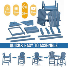 FOOWIN Tall Adirondack Chairs Set of 4 Recycled Poly Patio Stools with Tray Navy Blue