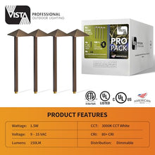 VISTA 4-Pack Low Voltage Landscape Path Lights, Cast Aluminum Landscape Lighting,100FT 14/2 Landscape Wire, Pathway Lights with 1.5W G4 LED Bulb for Outdoor Walkway Yard Garden Driveway