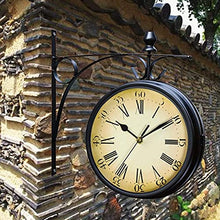 EHVYBDX Wall Clock, Outdoor Garden Wall Clock, Station Wall Clock Double Sided Garden Clock with Outside Bracket Waterproof Outdoor Clock Indoor Outdoor Decoration Outside Clock