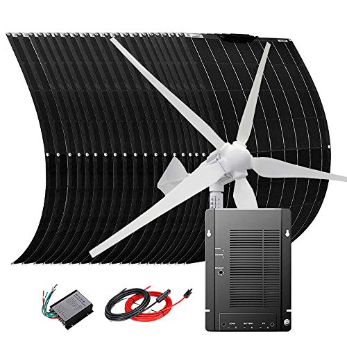 3000W Wind Solar Power Kit: 1000W 48V Wind Turbine Generator + 20pcs 100W Flexible Solar Panel with Honeycomb Surface + 40A MPPT Charge Controller + Cables