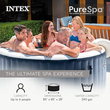 INTEX PureSpa Plus 6 Person Round Inflatable Hot Tub, Bubble Massage Spa Set with Energy Efficient Cover, 2 Headrests, & LED Light, 85 in x 28 in