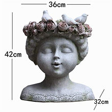 Statues Garden Ornaments Outdoor Vase Figurines Home Furnishing Decor Three Little Birds Stand On The Head of A Girl Wearing A Wreath Flower Pot Gray