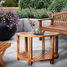 Chic Teak Round Outdoor Wood Patio Coffee Table 31 Inch Brown Classic Hand Waxed Water Resistant Weather