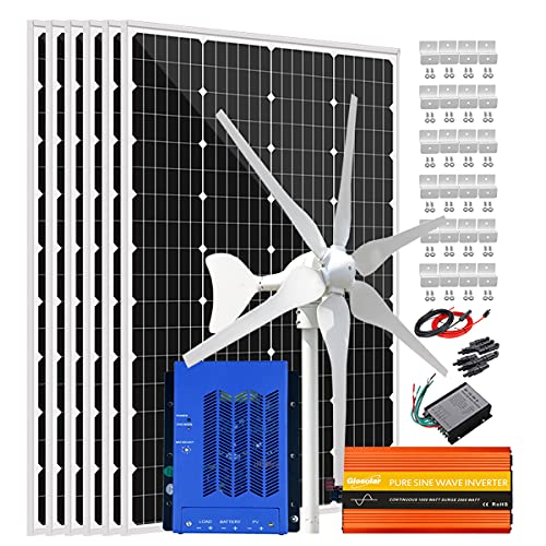 Giosolar 1120W Solar Wind Power Kit with 2000W Inverter: 400W Wind Turbine Generator + 6X 120W Solar Panel +MPPT Solar Controller +Wind Controller for Home/RV/Boat/Farm/Off-Grid Appliances