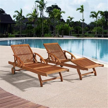 Pemberly Row Wood Lounge Chair with Arms and Adjustable Leg Rest Set of 2 Natural