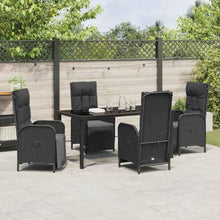 FUDUGEHMIOFWFJJ Modern 5-Piece Outdoor Dining Set with Cushions, Black Poly Rattan Patio Furniture Set with Tempered Glass Table for Garden, Backyard, Balcony