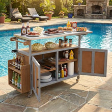 Merax 60.6" Outdoor Mobile Kitchen Island on Wheels with Stainless Steel Tabletop, Foldable Patio Grill Cart Table with Large Storage Cabinet and Towel Rack for Backyard, Garden, Espresso
